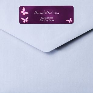 Butterfly purple pink return address label