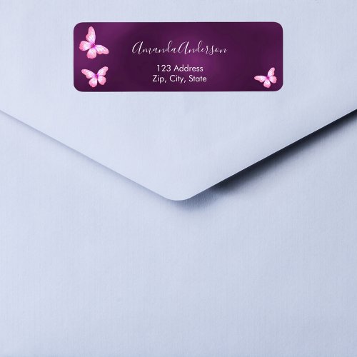 Butterfly purple pink return address label
