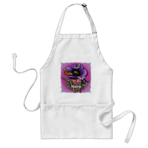 Butterfly Purple Poppy flowers  Adult Apron