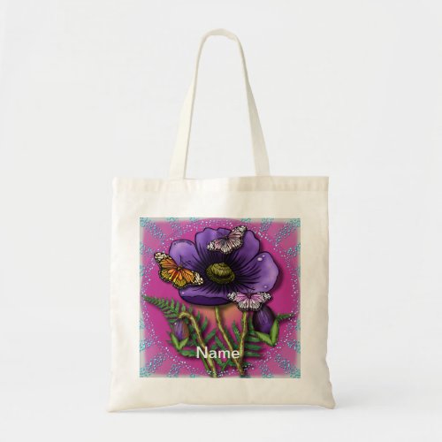 Butterfly Purple Poppy flowers  Tote Bag