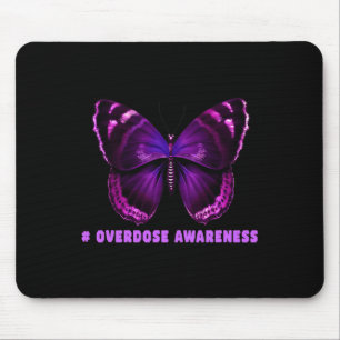 Butterfly Purple Ribbon Overdose Awareness Design Mouse Pad