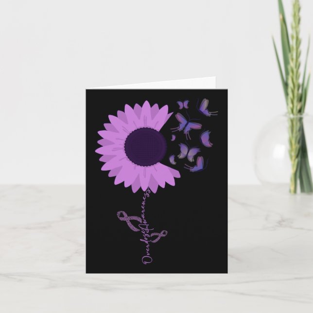 Butterfly Purple Ribbon Sunflower  Card (Front)