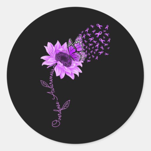 Butterfly Purple Ribbon Sunflower Overdose Awarene Classic Round Sticker