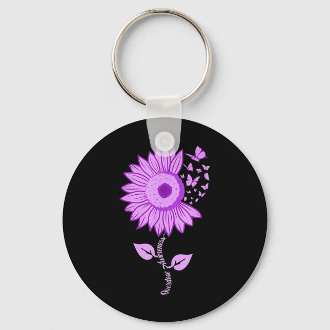 Butterfly Purple Ribbon Sunflower Overdose Awarene Keychain (Front)
