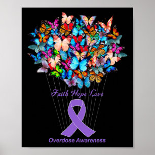 Butterfly Purple Ribbon Sunflower Overdose Awarene Poster