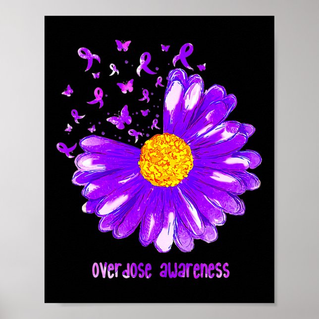 Butterfly Purple Ribbon Sunflower Overdose Awarene Poster (Front)