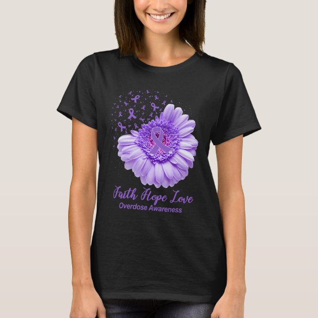 Butterfly Purple Ribbon Sunflower Overdose Awarene T-Shirt (Front)