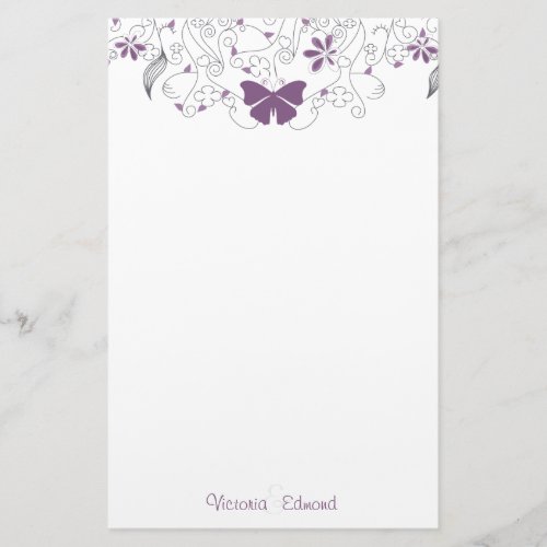 Butterfly Purple Whimsy Personalized Stationery