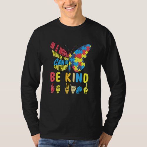 Butterfly Puzzle Be Kind Sign Language Hand Autism T_Shirt