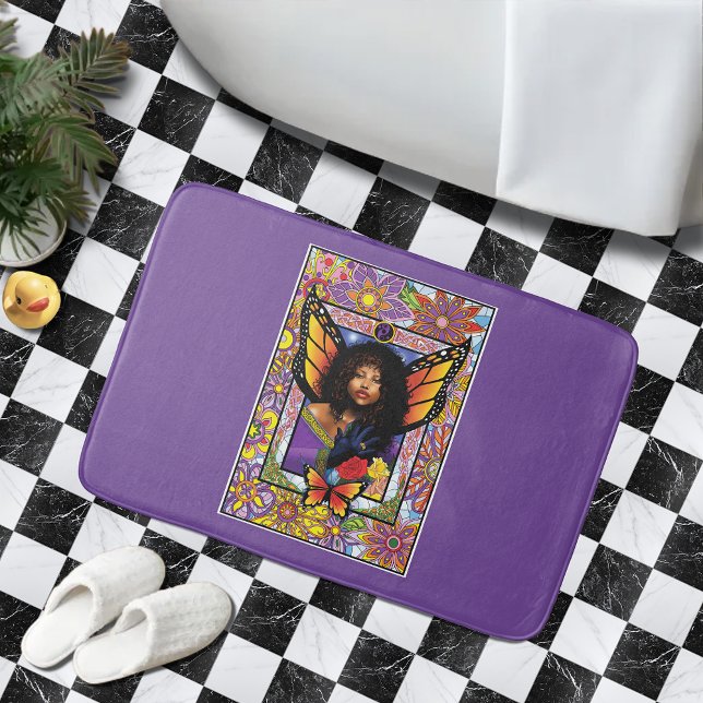 Butterfly Queen Fairy  Stained Glass Purple Bath Mat (Creator Uploaded)