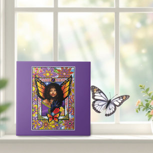 Butterfly Queen Fairy  Stained Glass Purple Ceramic Tile