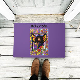 Butterfly Queen Fairy Stained Glass Purple Doormat