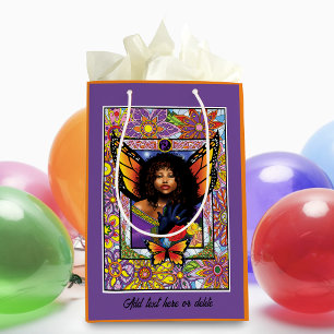 Butterfly Queen Fairy  Stained Glass Purple Medium Gift Bag