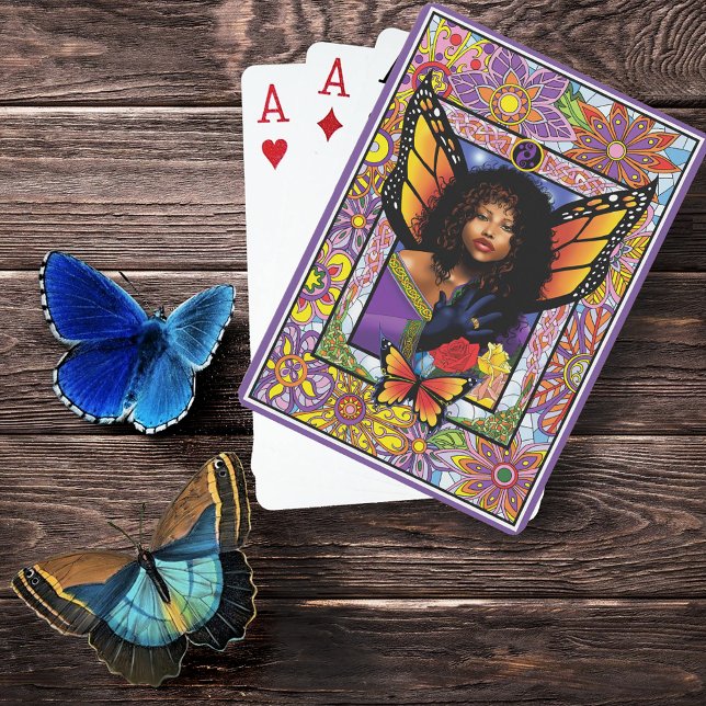 Butterfly Queen Fairy  Stained Glass Purple Poker Cards (Creator Uploaded)