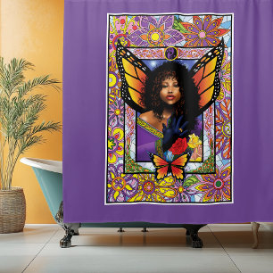 Butterfly Queen Fairy  Stained Glass Purple Shower Curtain