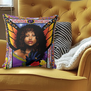 Butterfly Queen Fairy Stained Glass Purple Throw Pillow