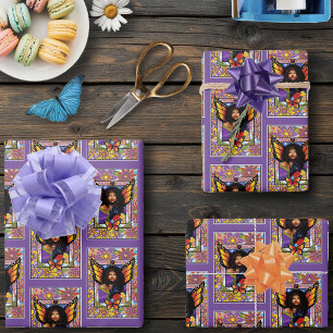 Butterfly Queen Fairy  Stained Glass Purple Wrapping Paper Sheets