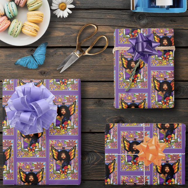 Butterfly Queen Fairy  Stained Glass Purple Wrapping Paper Sheets (Creator Uploaded)