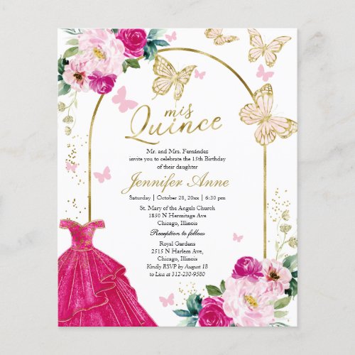 Butterfly Quince Bilingual Budget Invitations