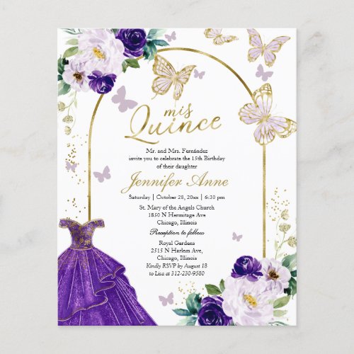 Butterfly Quince Bilingual Budget Invitations