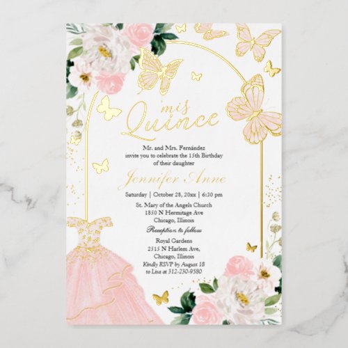 Butterfly Quince Invitations Blush Floral Dress 