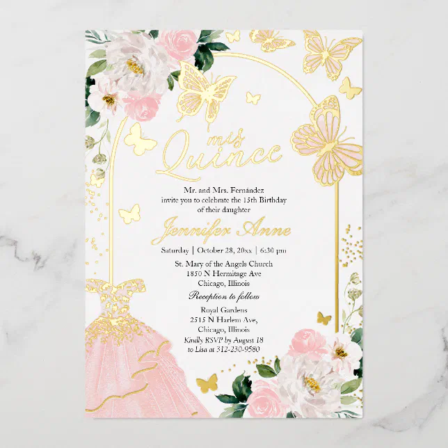 Butterfly Quince Invitations Blush Floral Dress Zazzle