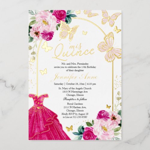 Butterfly Quince Invitations Hot Pink Dress 