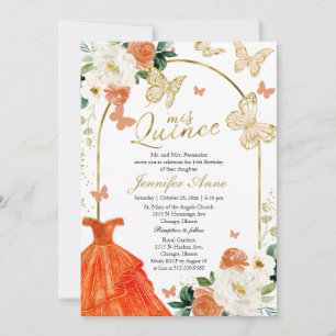 Butterfly Quince Invitations Orange Floral Dress