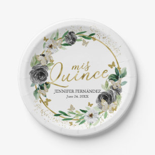 Butterfly Quinceanera Paper Plates Black Floral