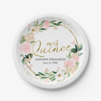 Butterfly Quinceanera Paper Plates Blush Floral by StampsbyMargherita at Zazzle