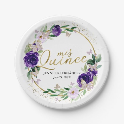Butterfly Quinceanera Paper Plates Purple Floral