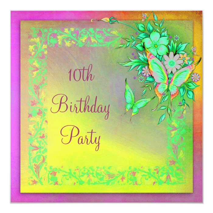 Butterfly Rainbow Girls 10th Birthday Party Card | Zazzle