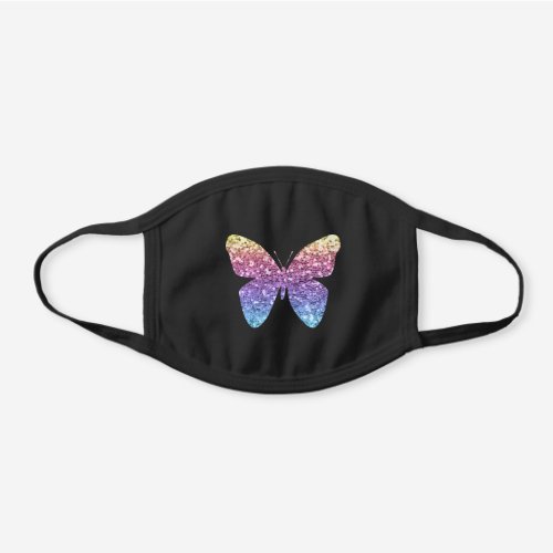 Butterfly Rainbow Glitter Cute Girly Black Cotton Face Mask