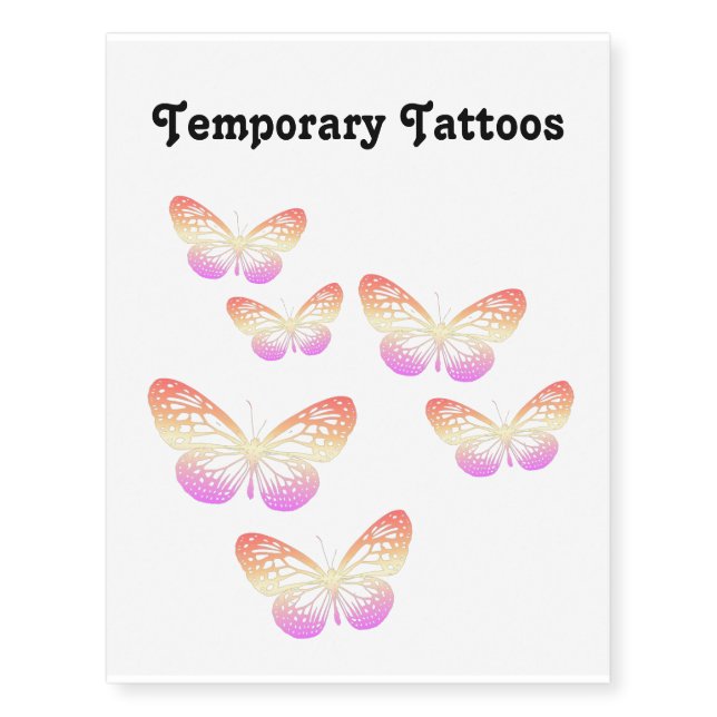 butterfly rainbow - Mythical Creature Pink Yellow  Temporary Tattoos (Front)