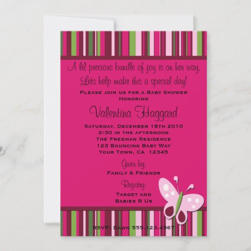 Butterfly Rasberry Pink Lime Green Party Invite