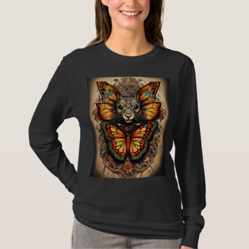 Butterfly Rat King Tattoo Symbolizing Wisdom T_Shirt