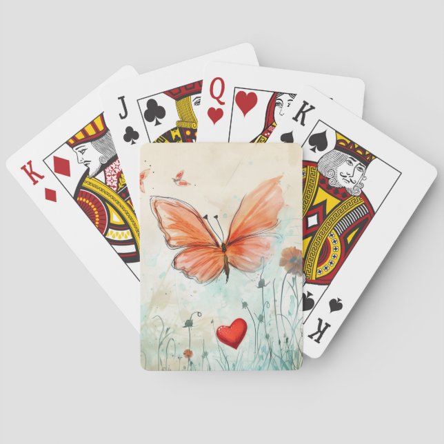 Butterfly & Red Heart Poker Cards (Back)