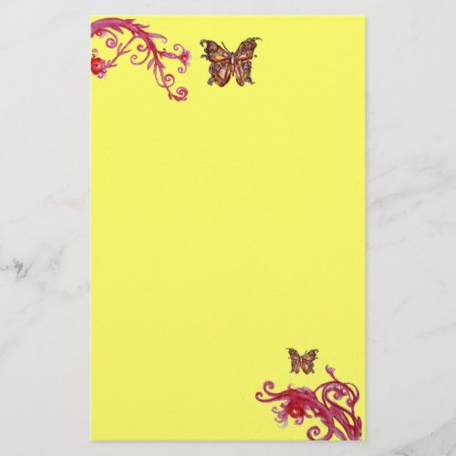 BUTTERFLY  red pink light yellow Stationery