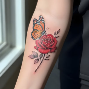 Butterfly & Red Rose Floral Temporary Tattoo Sheet