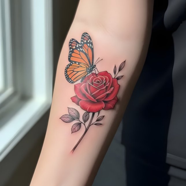 Butterfly & Red Rose Floral Temporary Tattoo Sheet (Creator Uploaded)