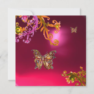 BUTTERFLY RED RUBY , bright pink yellow brown Invitation