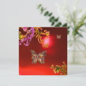 BUTTERFLY  RED RUBY , bright pink yellow brown Invitation (Standing Front)