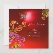 BUTTERFLY  RED RUBY , bright pink yellow brown Invitation (Back)