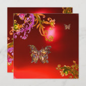 BUTTERFLY  RED RUBY , bright pink yellow brown Invitation (Front/Back)