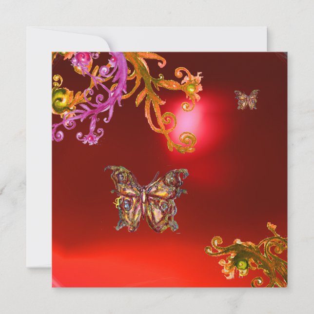 BUTTERFLY  RED RUBY , bright pink yellow brown Invitation (Front)
