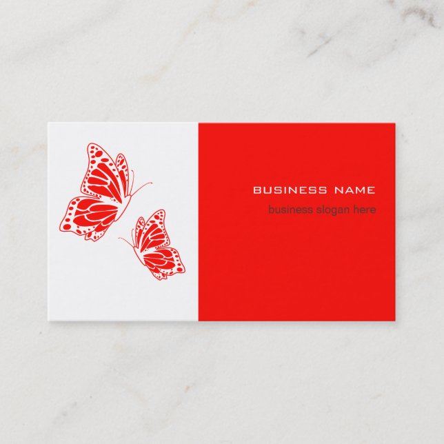 Butterfly Red & White Elegant Modern Simple Business Card (Front)
