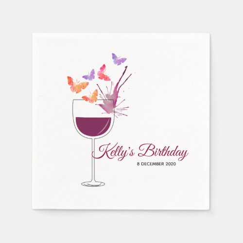 butterfly red wine  Cocktail Paper Napkins