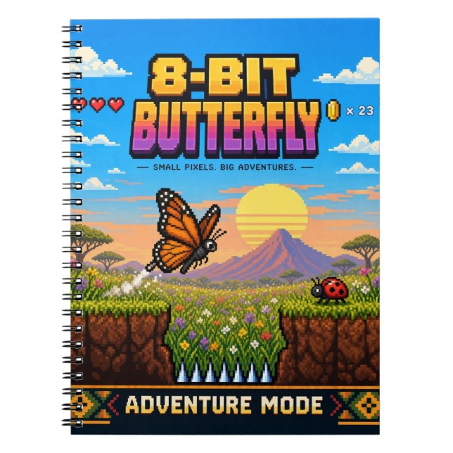 Butterfly, Retro 8-Bit Pixel Art Notebook (Front)
