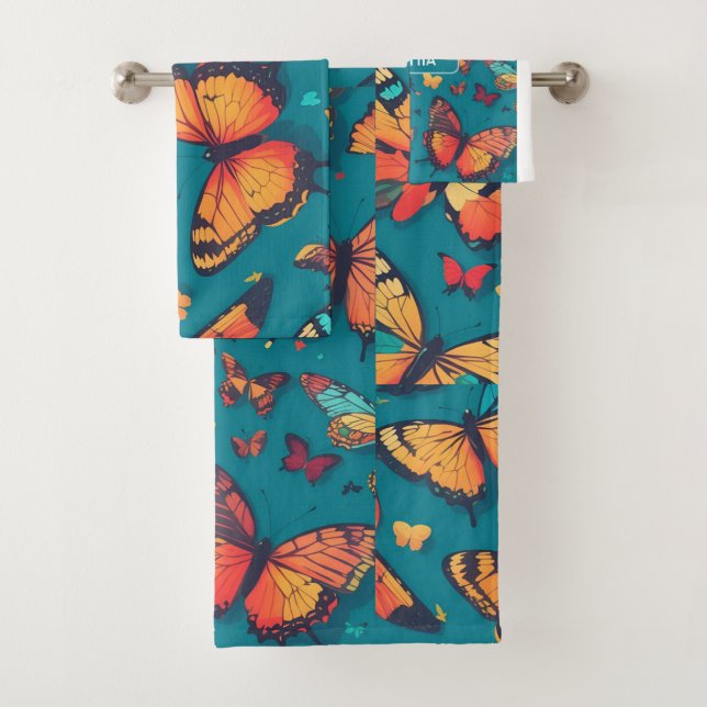 Butterfly Retro Colorful Personalized Pattern Bath Towel Set (Insitu)