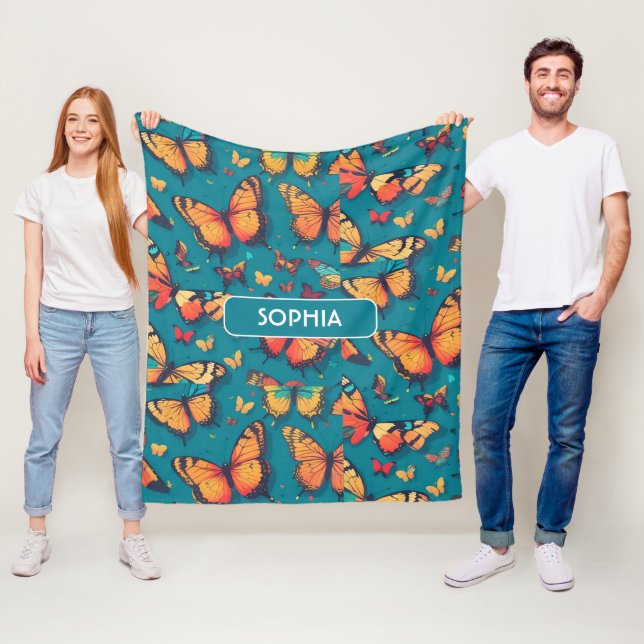 Butterfly Retro Colorful Personalized Pattern Fleece Blanket (In Situ)